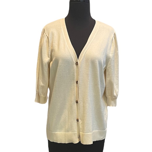 Marled Cream Color Cardigan Lightweight Sweater Size Large Short Sleeve NWT - Picture 1 of 11